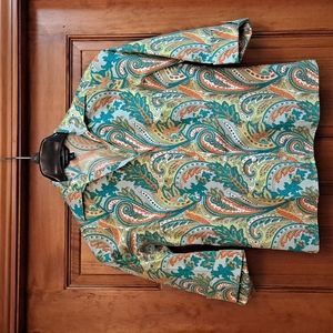 Lands' End no iron Pinpoint Oxford 3/4 sleeve button down 4P paisley floral